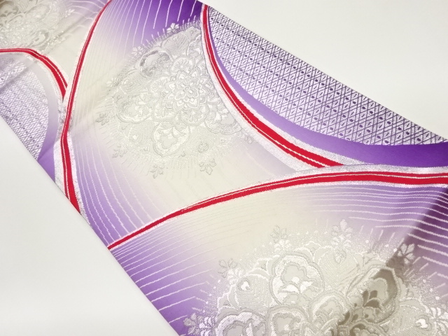 JAPANESE FUKURO OBI / WOVEN FLOWER & RHOMBUS